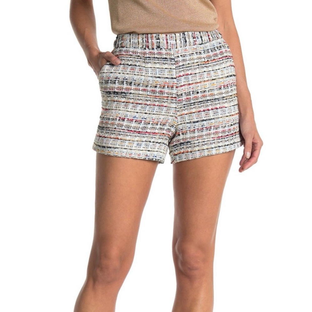 L’Agence Ashton Tweed High-Waist Shorts Pattern in Multi-Color